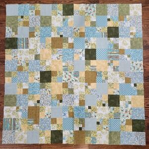 Handmade Unfinished Quilt Top Greens 4-Patch Patchwork 48" X 48" 10% Cotton